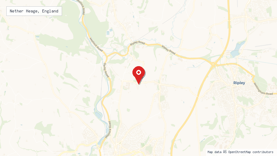 Street map of Nether Heage, England with location pin