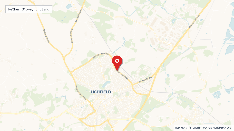 Street map of Nether Stowe, England with location pin