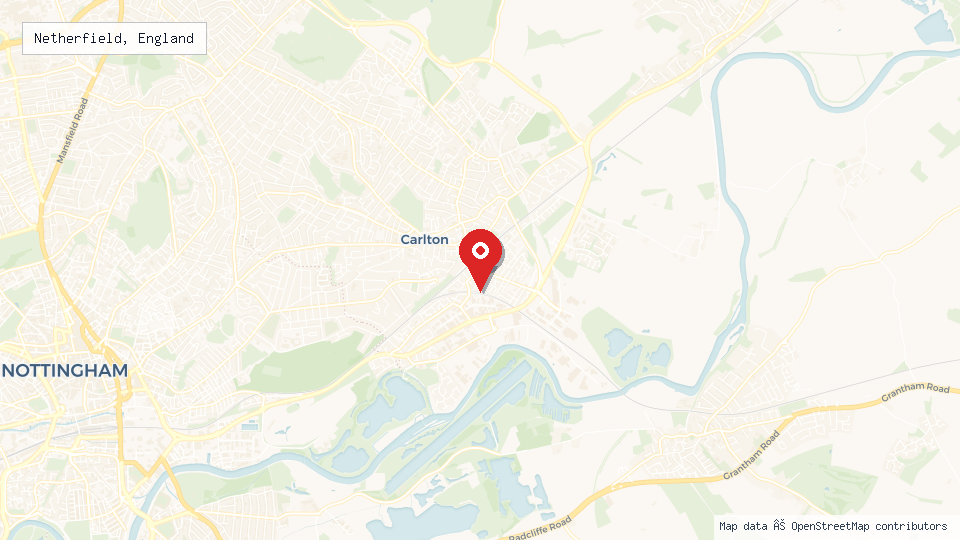 Street map of Netherfield, England with location pin