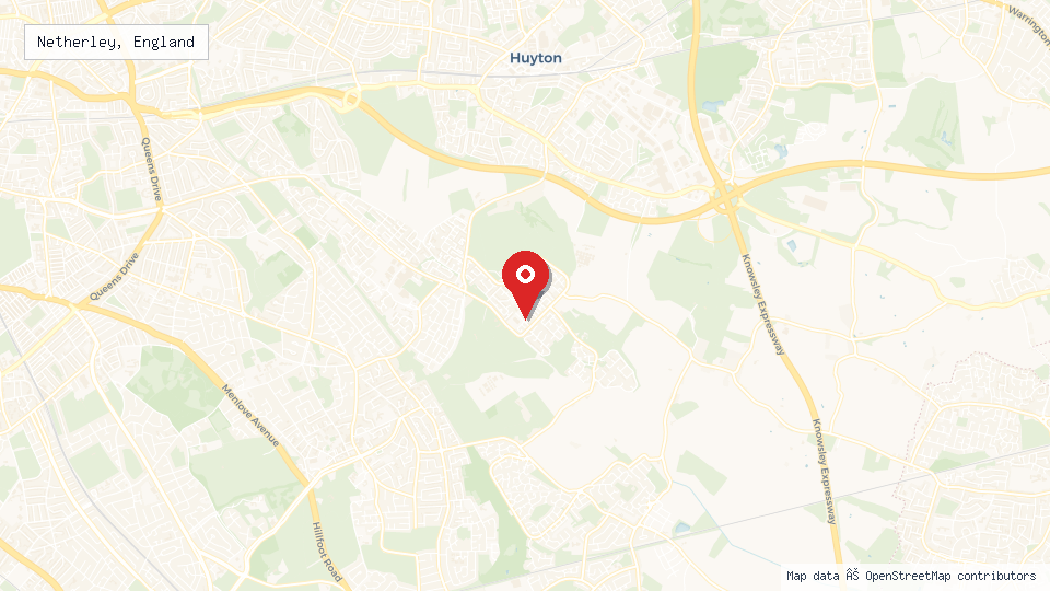 Street map of Netherley, England with location pin