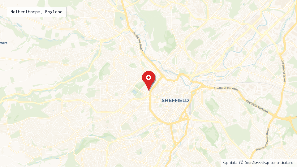 Street map of Netherthorpe, England with location pin