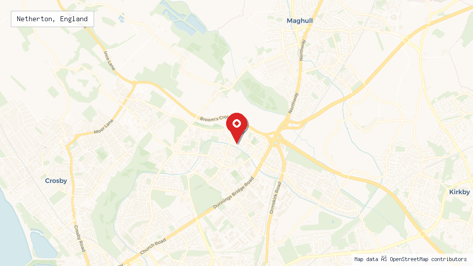 Street map of Netherton, England with location pin