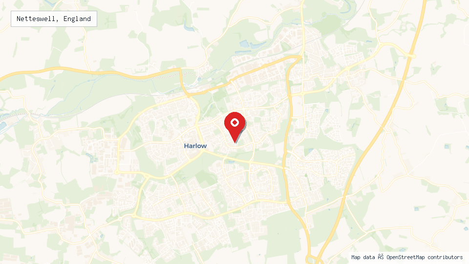 Street map of Netteswell, England with location pin