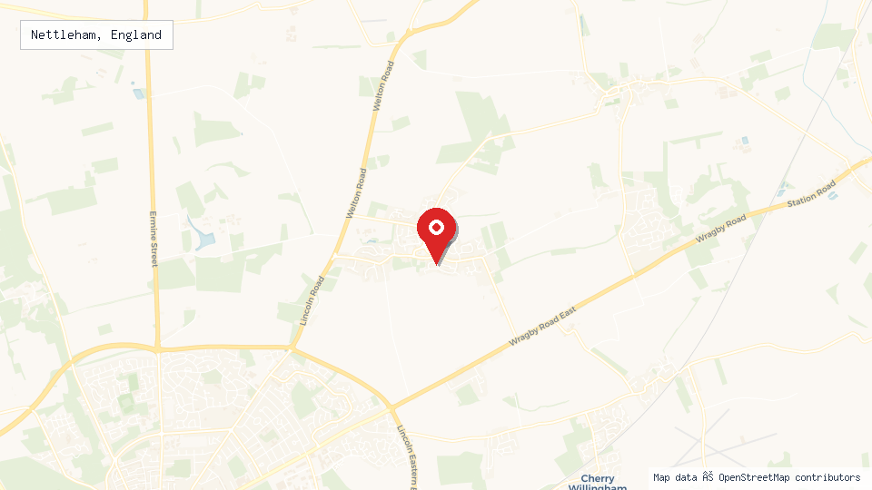 Street map of Nettleham, England with location pin