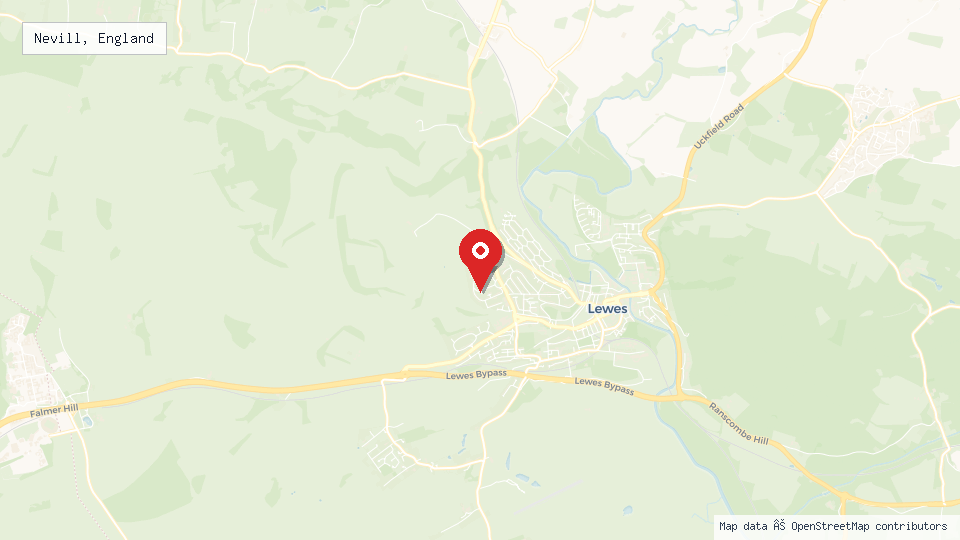 Street map of Nevill, England with location pin