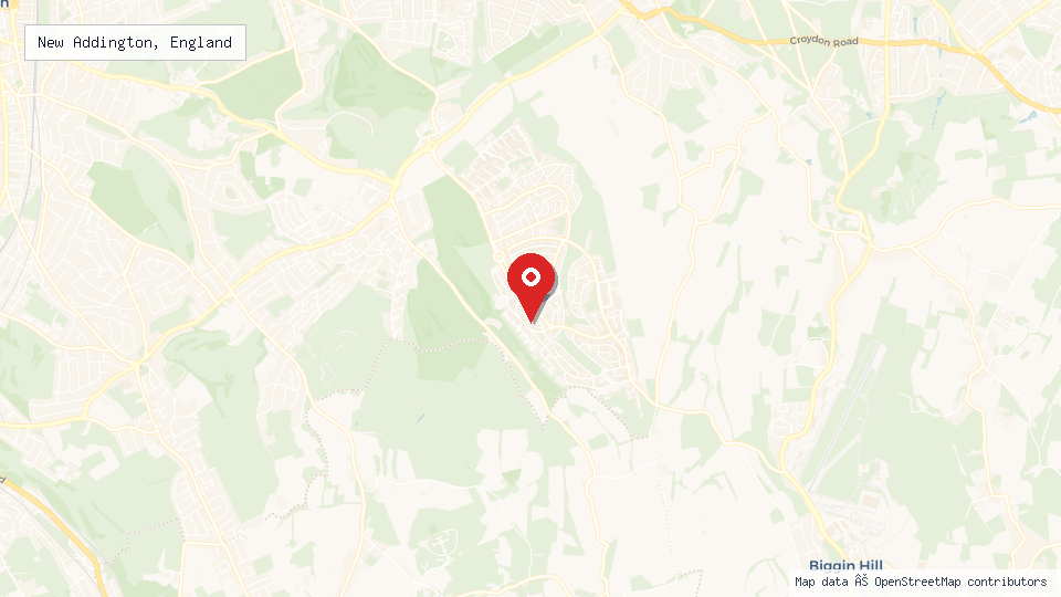 Street map of New Addington, England with location pin