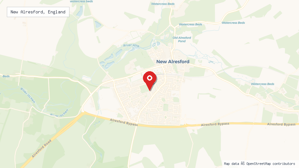 Street map of New Alresford, England with location pin