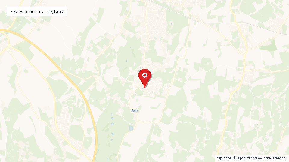 Street map of New Ash Green, England with location pin