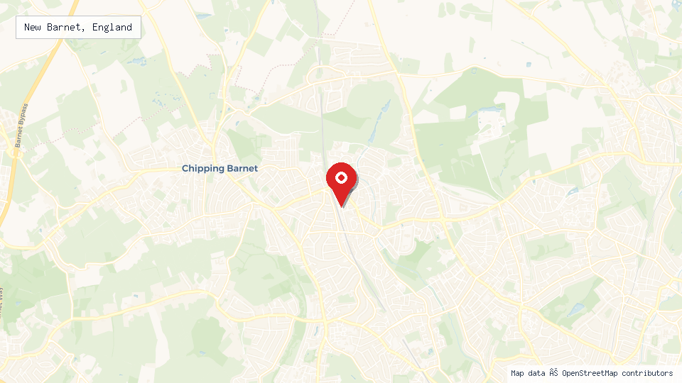 Street map of New Barnet, England with location pin