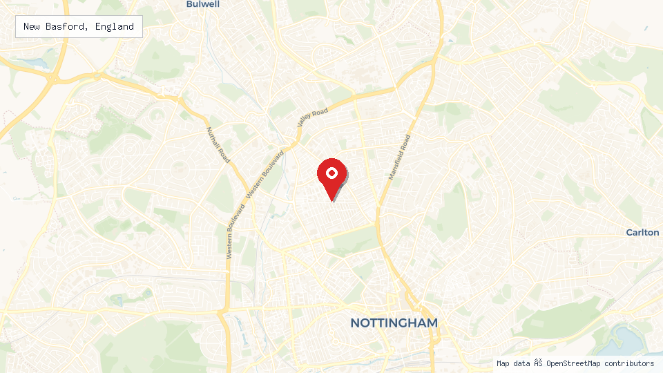 Street map of New Basford, England with location pin