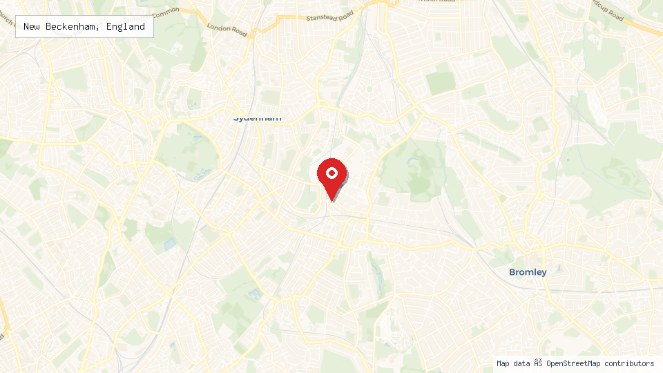 Street map of New Beckenham, England with location pin