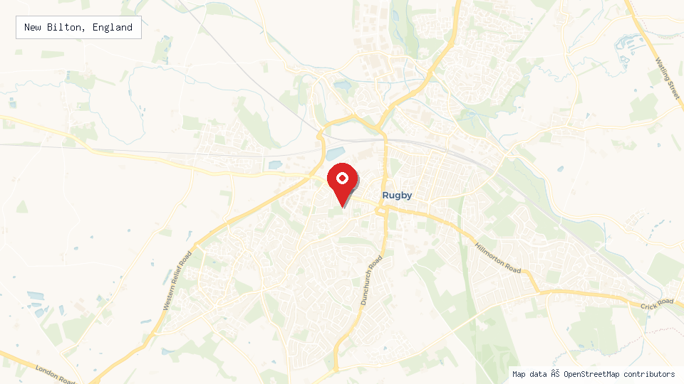 Street map of New Bilton, England with location pin