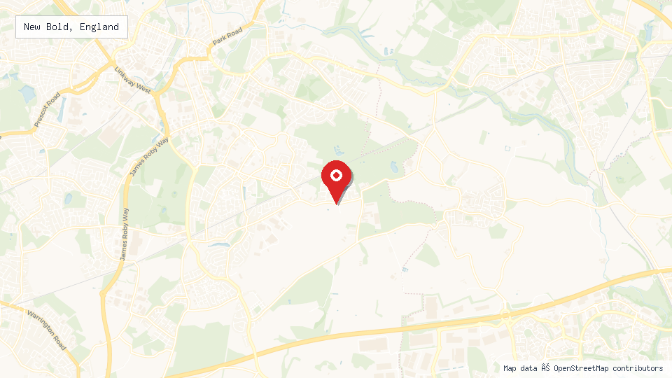 Street map of New Bold, England with location pin