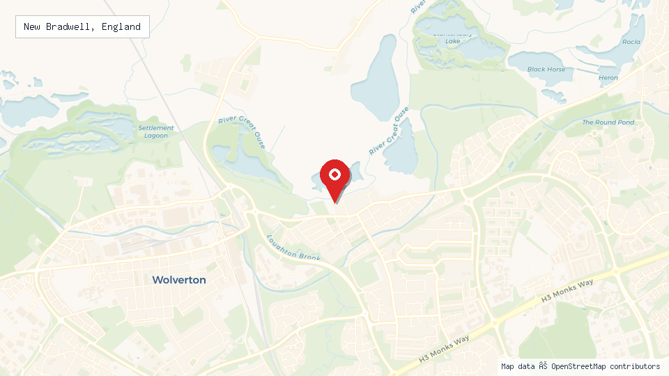 Street map of New Bradwell, England with location pin
