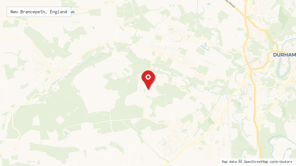 Street map of New Brancepeth, England with location pin