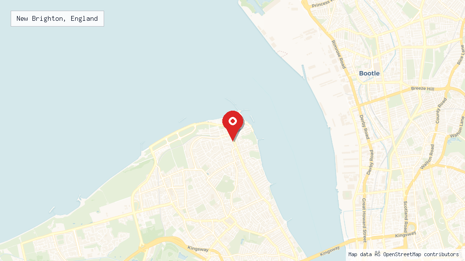 Street map of New Brighton, England with location pin