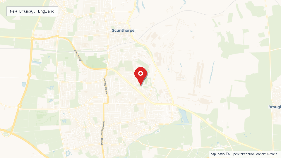 Street map of New Brumby, England with location pin