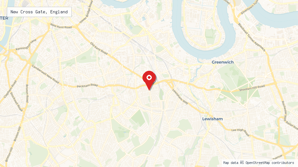 Street map of New Cross Gate, England with location pin