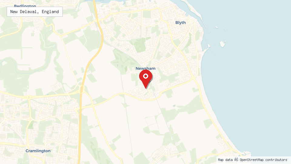 Street map of New Delaval, England with location pin