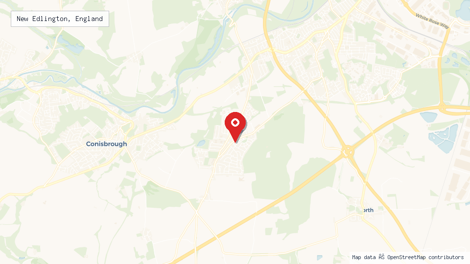 Street map of New Edlington, England with location pin