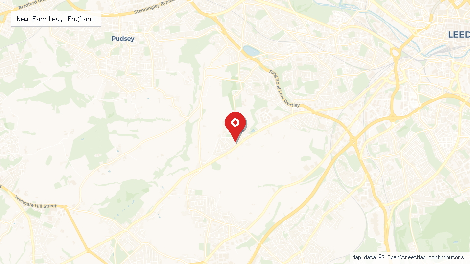 Street map of New Farnley, England with location pin
