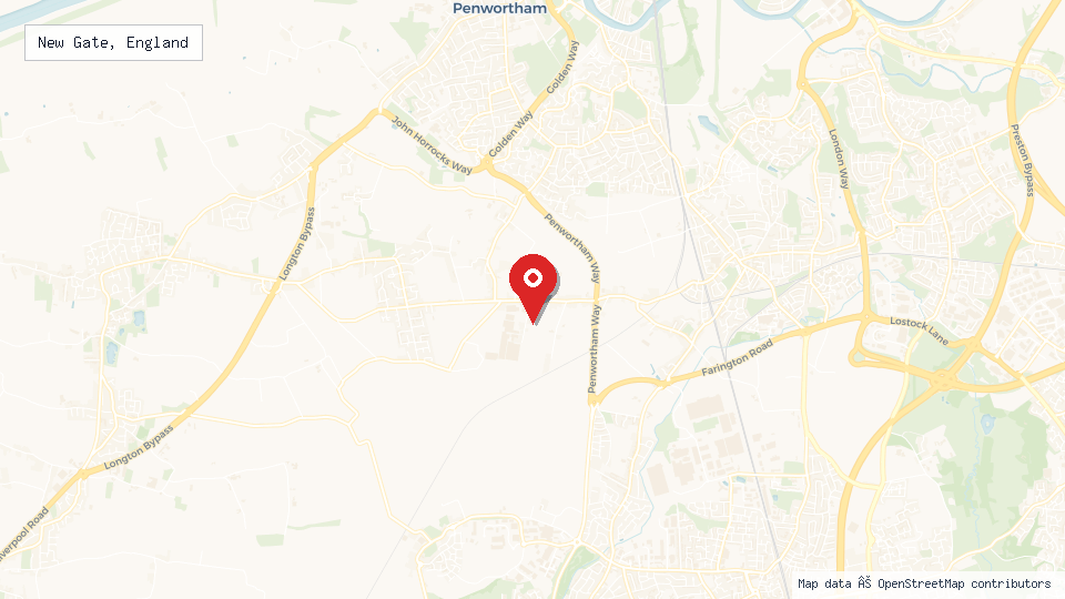 Street map of New Gate, England with location pin