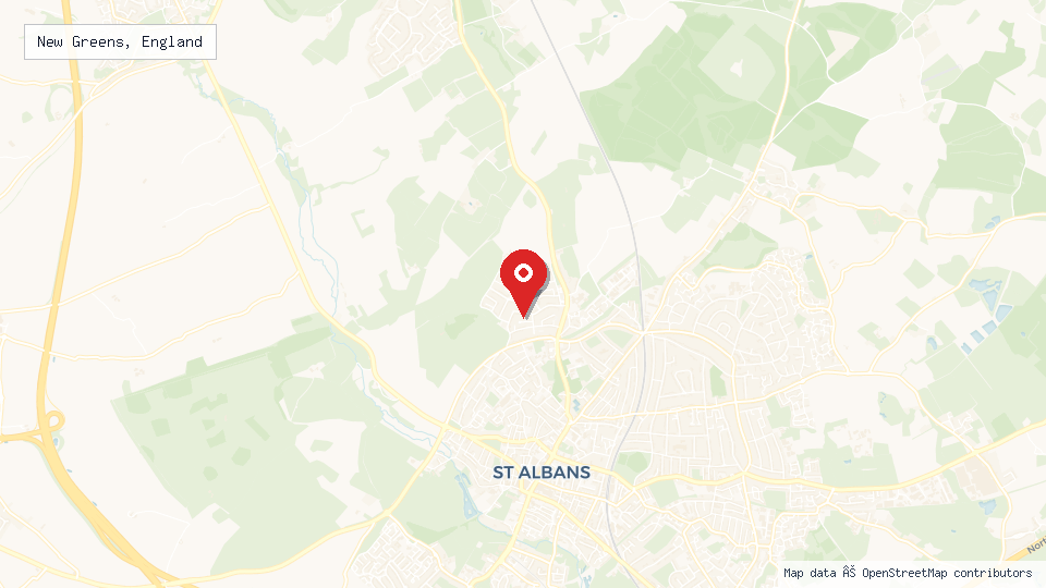 Street map of New Greens, England with location pin