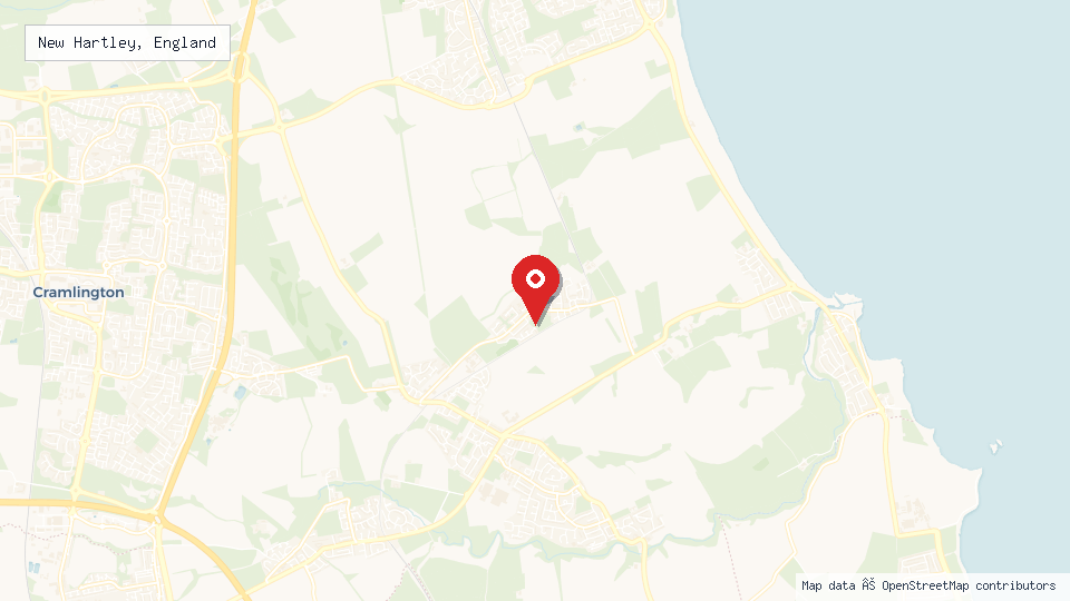 Street map of New Hartley, England with location pin