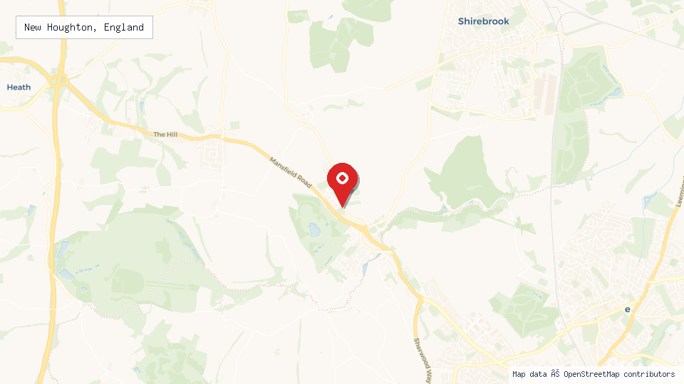 Street map of New Houghton, England with location pin
