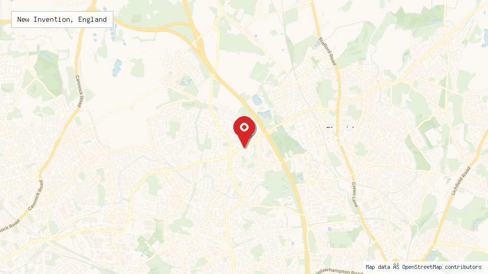 Street map of New Invention, England with location pin