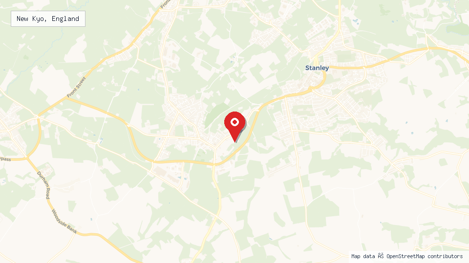 Street map of New Kyo, England with location pin