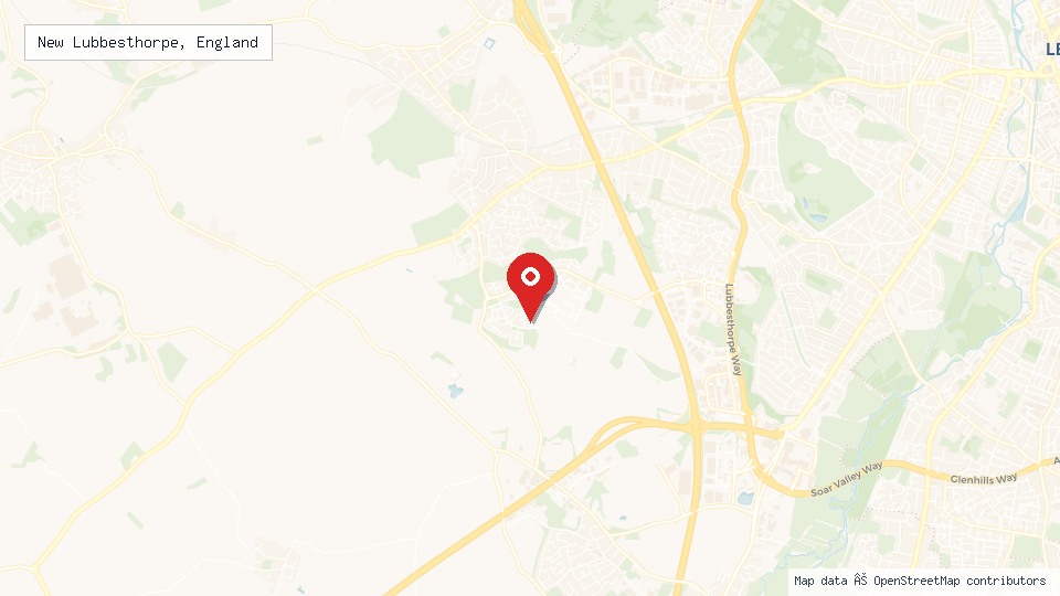 Street map of New Lubbesthorpe, England with location pin