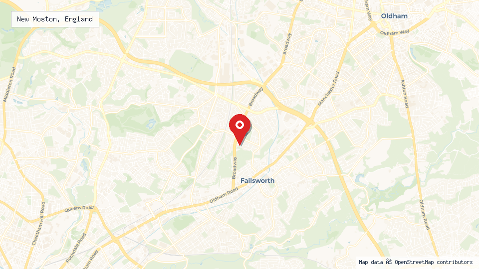 Street map of New Moston, England with location pin