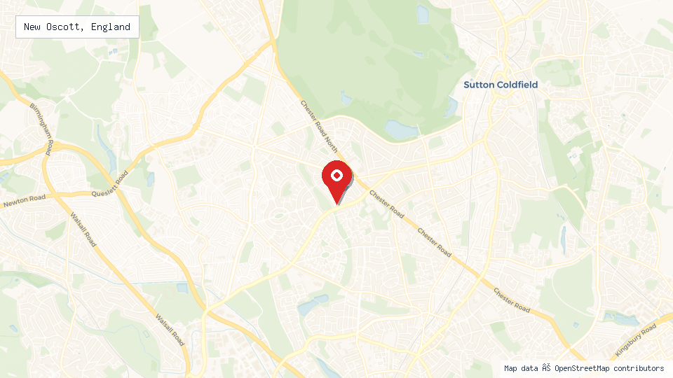 Street map of New Oscott, England with location pin