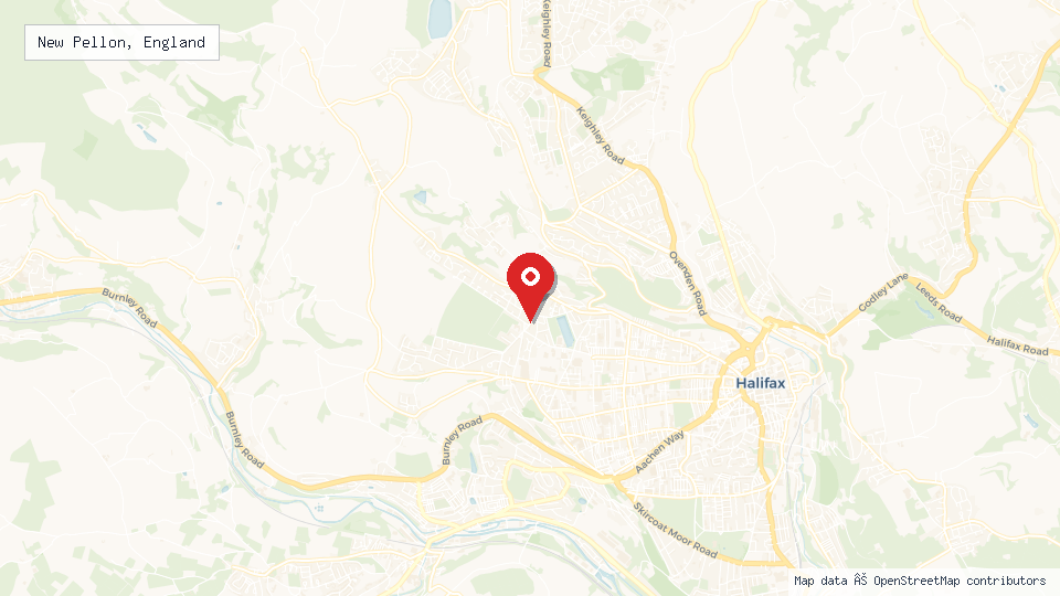 Street map of New Pellon, England with location pin