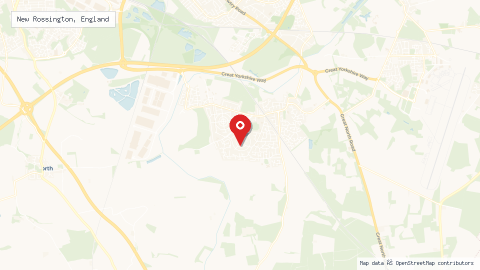 Street map of New Rossington, England with location pin