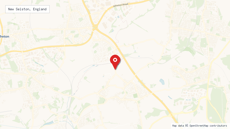 Street map of New Selston, England with location pin
