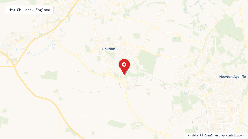 Street map of New Shildon, England with location pin