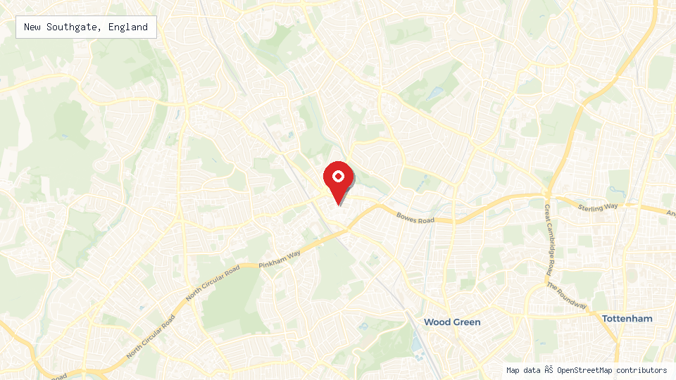Street map of New Southgate, England with location pin