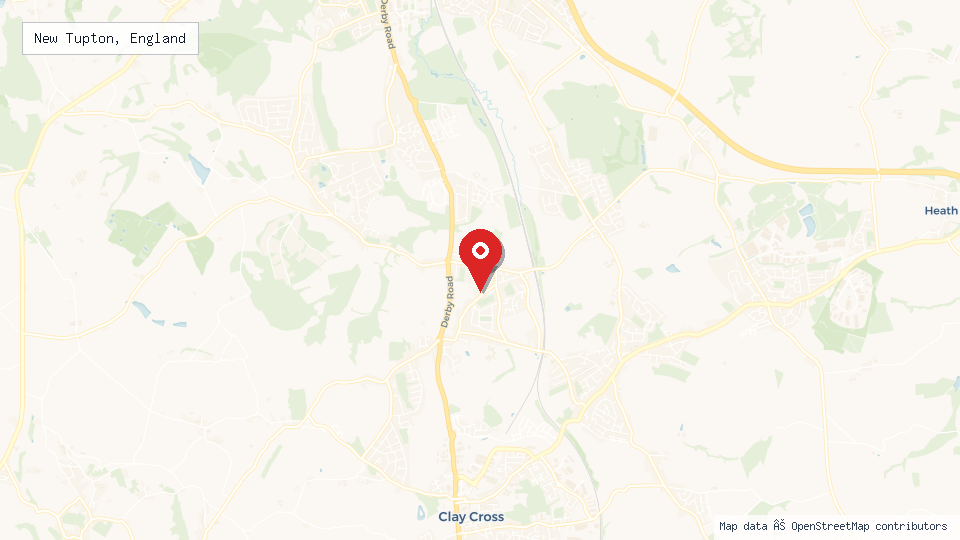Street map of New Tupton, England with location pin