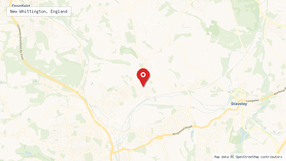 Street map of New Whittington, England with location pin