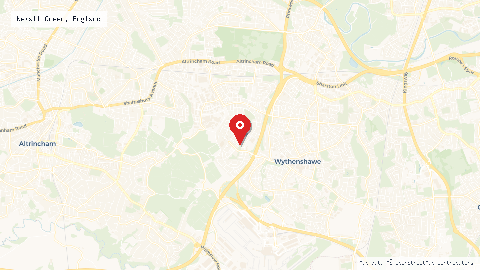 Street map of Newall Green, England with location pin