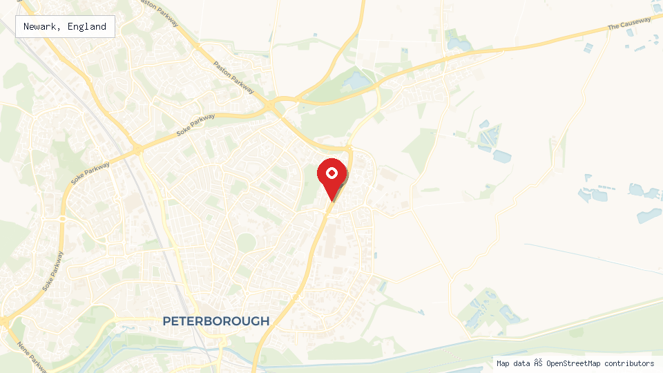 Street map of Newark, England with location pin