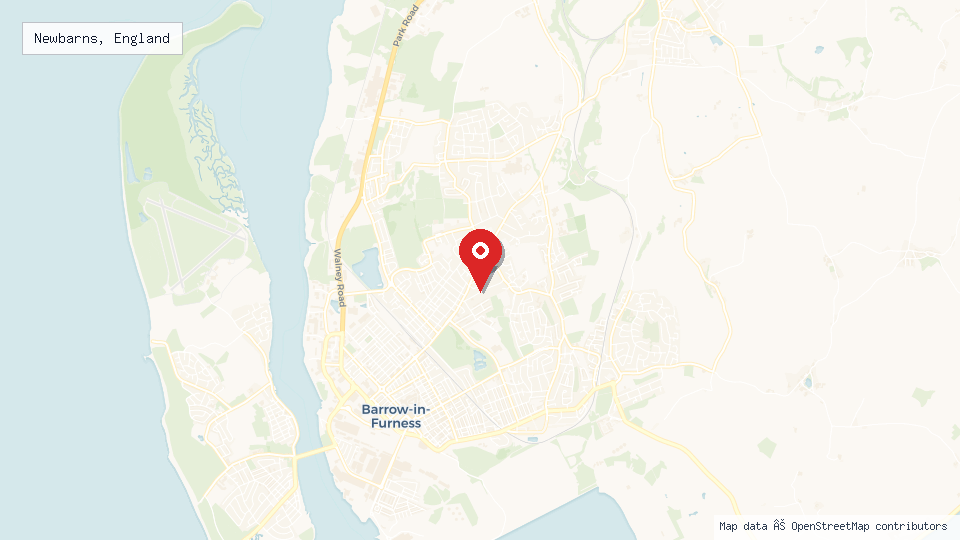Street map of Newbarns, England with location pin