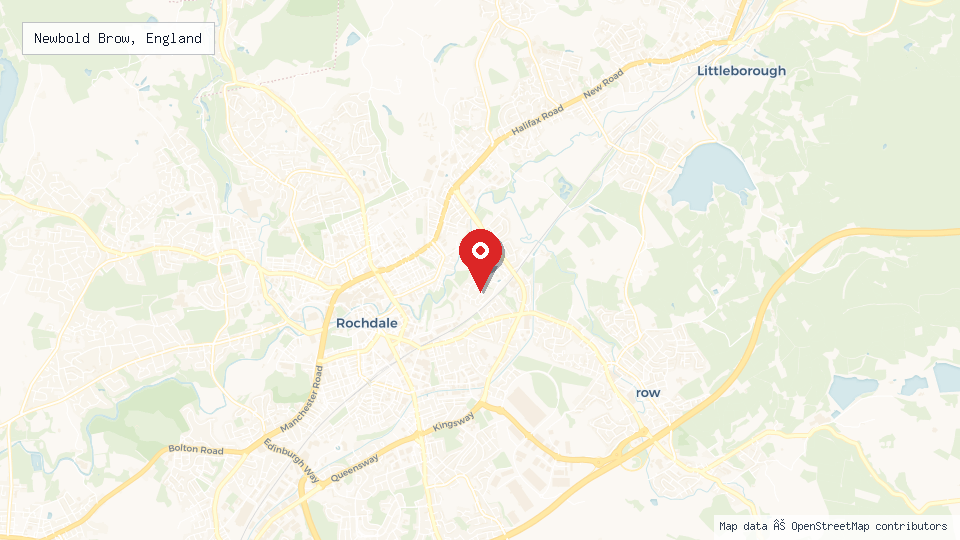 Street map of Newbold Brow, England with location pin