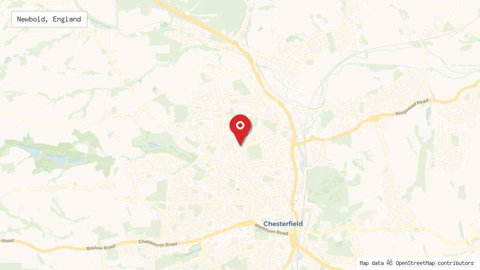 Street map of Newbold, England with location pin