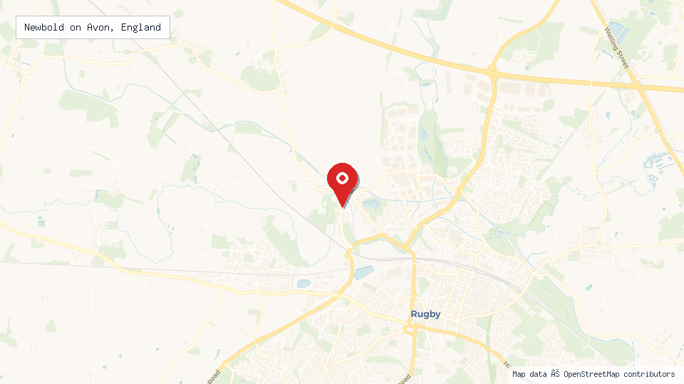 Street map of Newbold on Avon, England with location pin