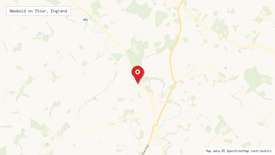 Street map of Newbold on Stour, England with location pin