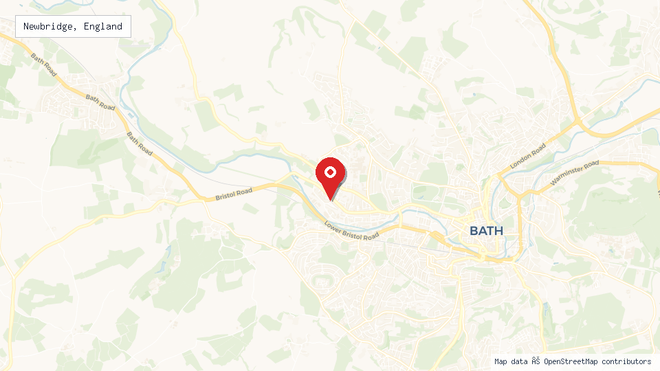 Street map of Newbridge, England with location pin