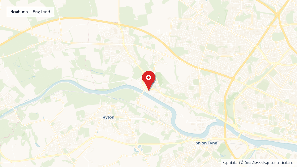 Street map of Newburn, England with location pin